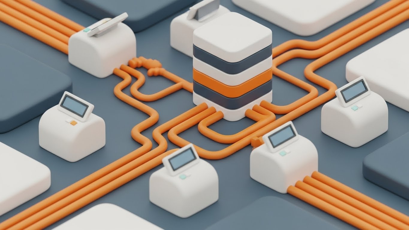 (Isometric 3D Abstract): Connected Infrastructure - Modular System Architecture
