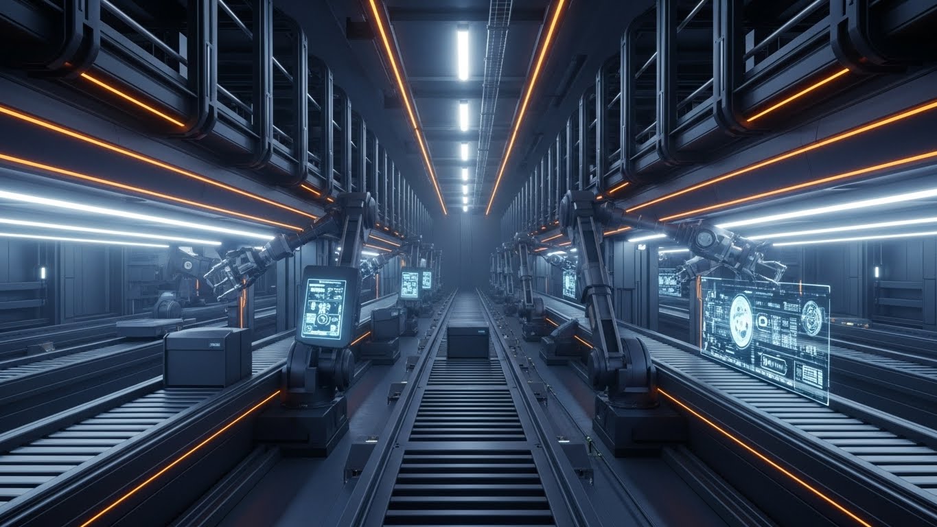 (Photorealistic 3D Renders): Automated Aisle - Infrastructure Reliability