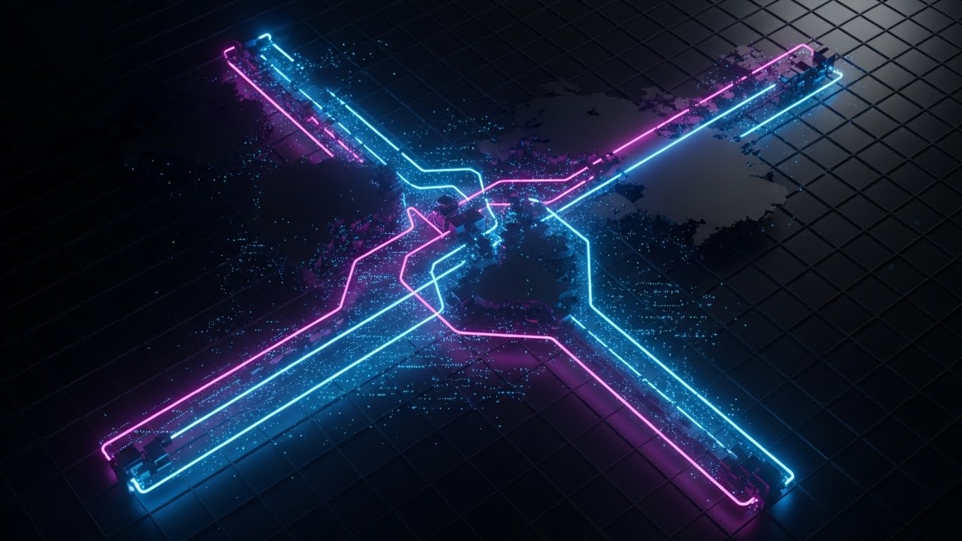(Futuristic Neon/Dark Mode): Glowing Routes - Real-Time Control Tower Visibility