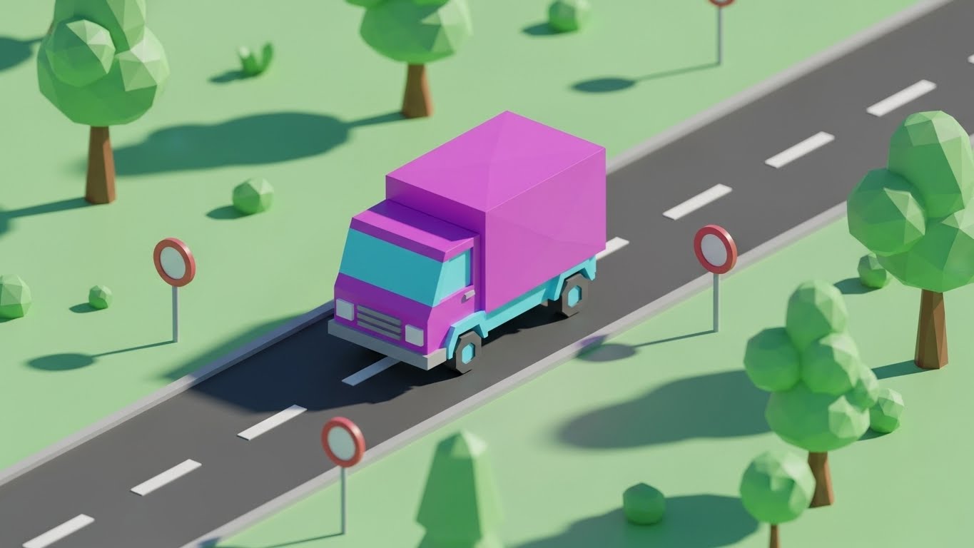 (Low-Poly 3D Modeling): Faceted Truck - Modernized Fleet Asset Tracking