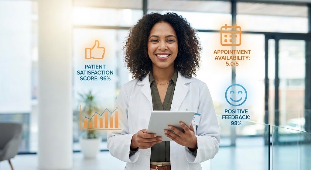 (Lifestyle Stock with UI Overlay): Augmented Clinical Reality + Validating Patient Satisfaction