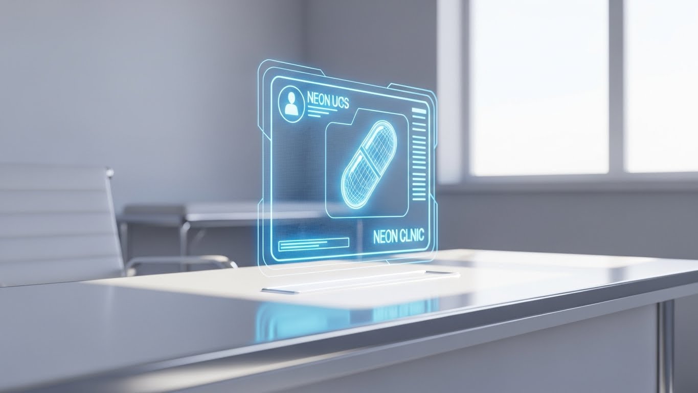 (Holographic UI over 3D Render): Augmented Desk Space + Gamifying the First Click