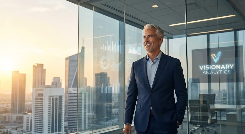 (Aspirational Stock Montage): Executive Confidence - Projecting strategic leadership vision.