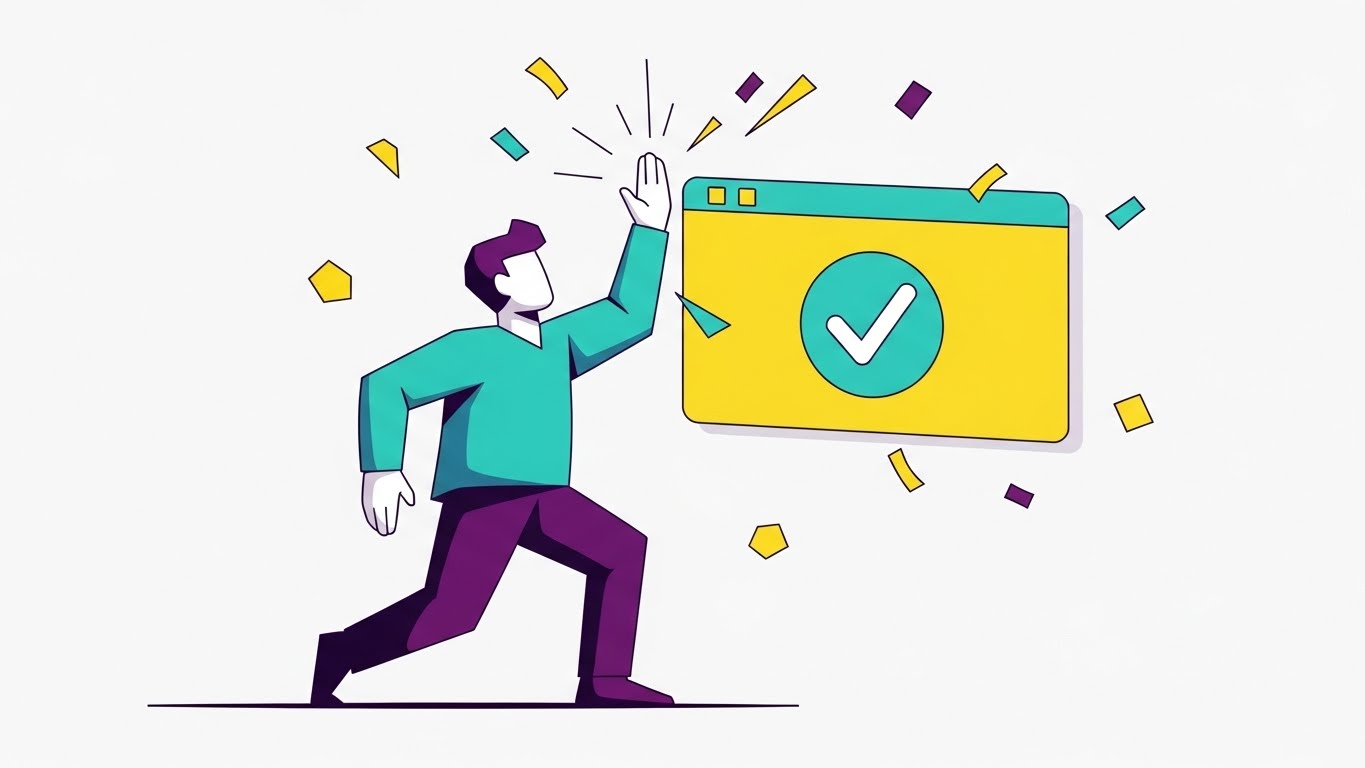 (Cel-Shaded Vector Animation): The Success Moment - Accelerating time-to-value.