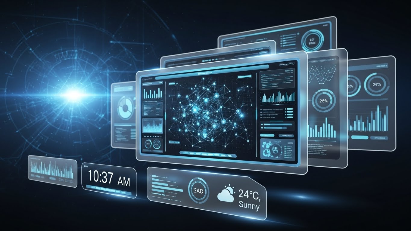 (3D Parallax UI Presentation): Floating interface layers + Deepen system engagement