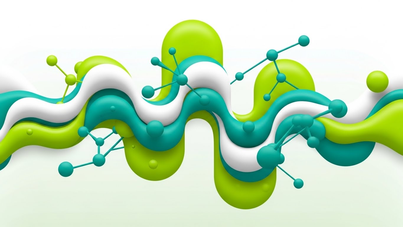(Abstract 2D flat vector organic): Fluid lime green shapes + Visualize data fluidity