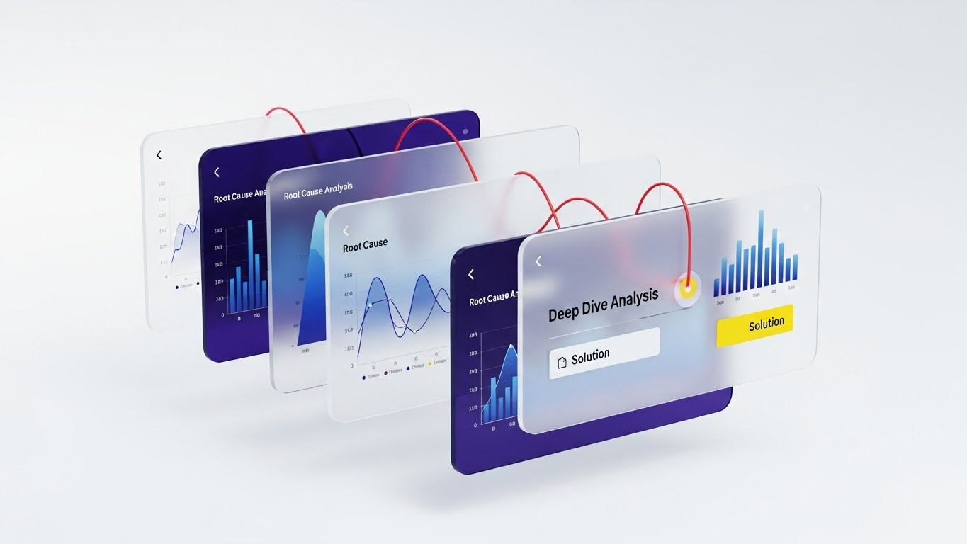 (3D Parallax UI): Layered Insight + Root Cause Depth