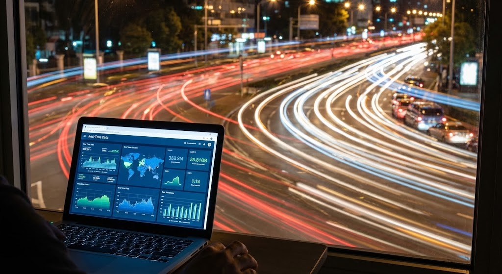 (Hyper-lapse Stock Footage): Static Dashboard vs Traffic + Accelerated Time-to-Value