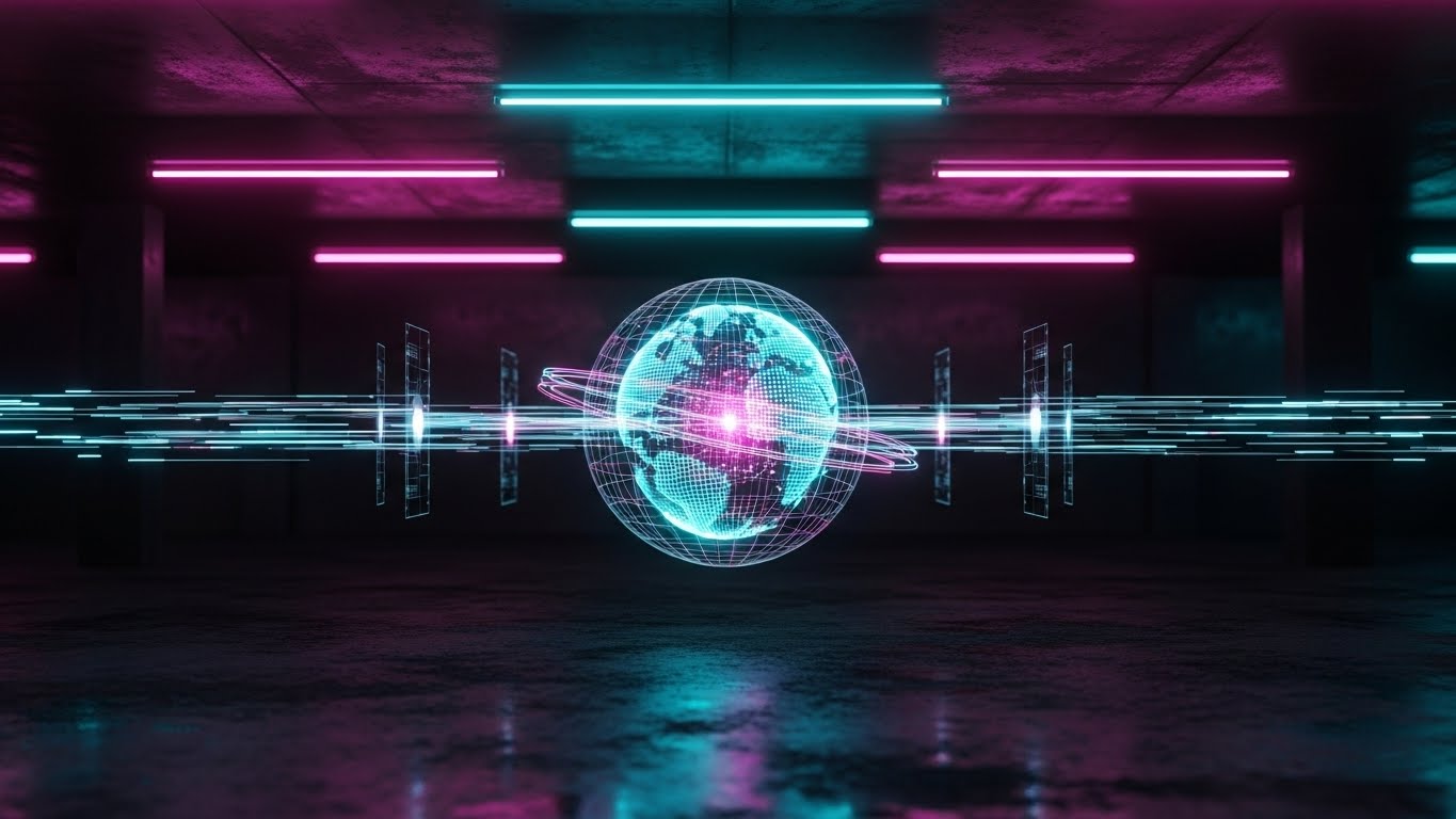 (Futuristic Neon/Dark Mode): Cyberpunk Globe for Predictive Intelligence