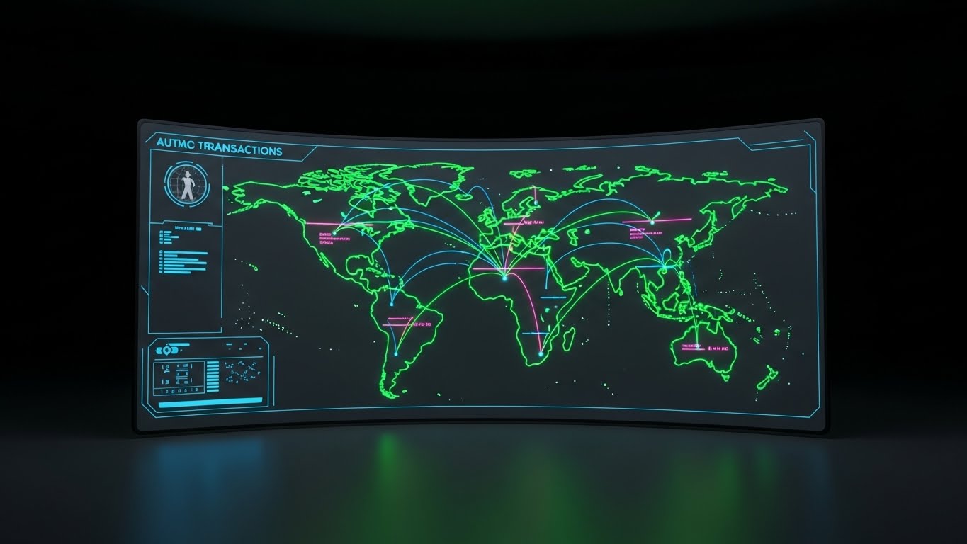 (Futuristic Neon/Dark Mode): Global Command + Transaction Velocity