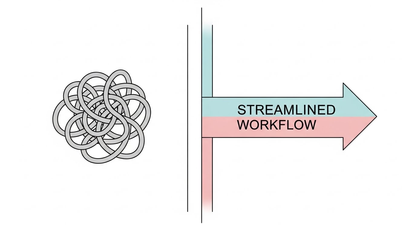(Minimalist Flat 2D Vector): Workflow Complexity + Streamlined Path