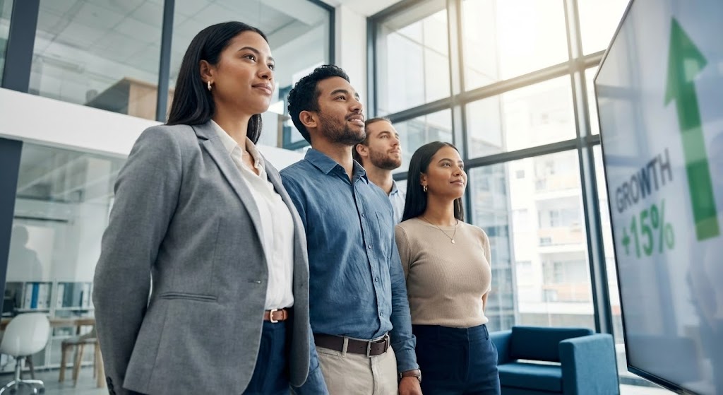 (Stock Montage): Optimistic Team + Tangible Growth