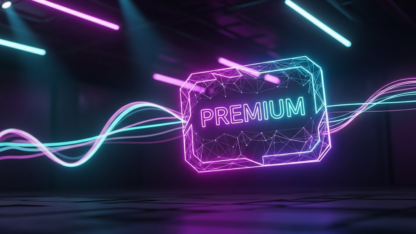 (Futuristic Neon): Glowing Premium Badge represents Exclusive Access
