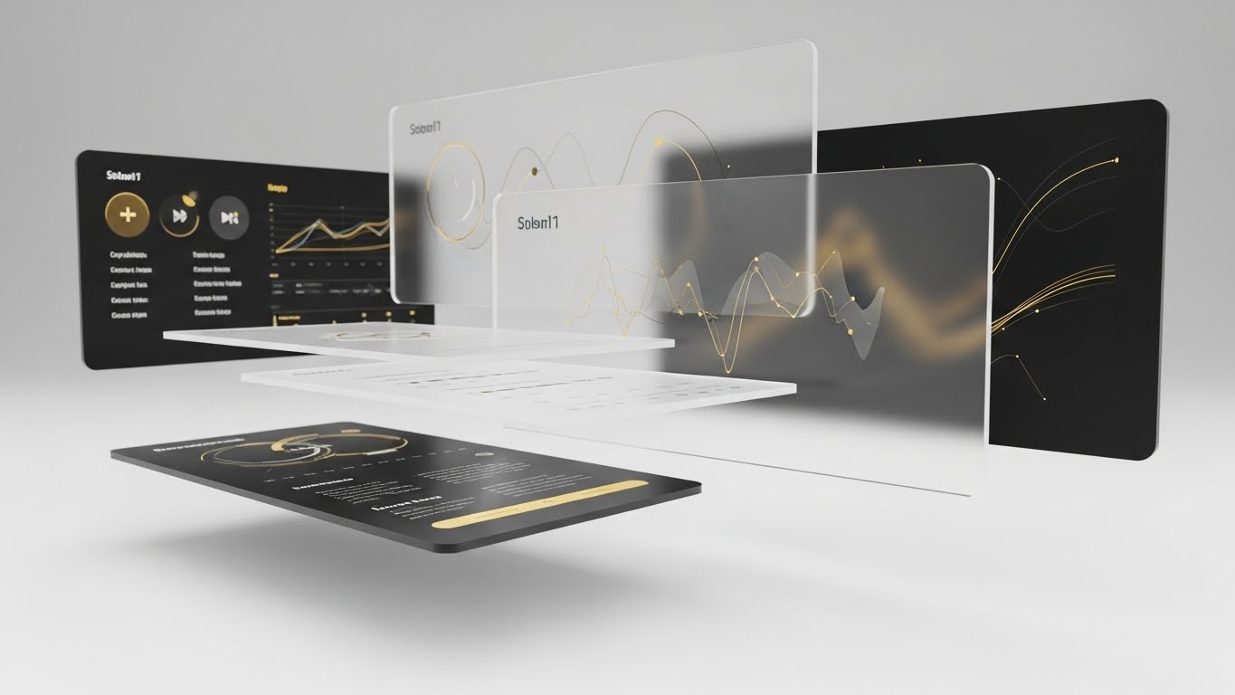 (3D Parallax UI): Multi-Layered Depth represents Analytical Sophistication