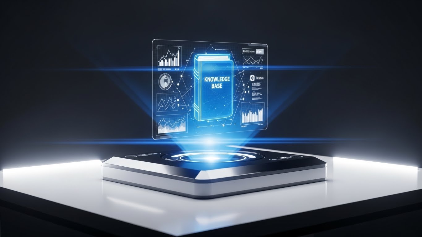 (Holographic UI over 3D Render): Knowledge Projection - Proactive Answers Before Questions Arise