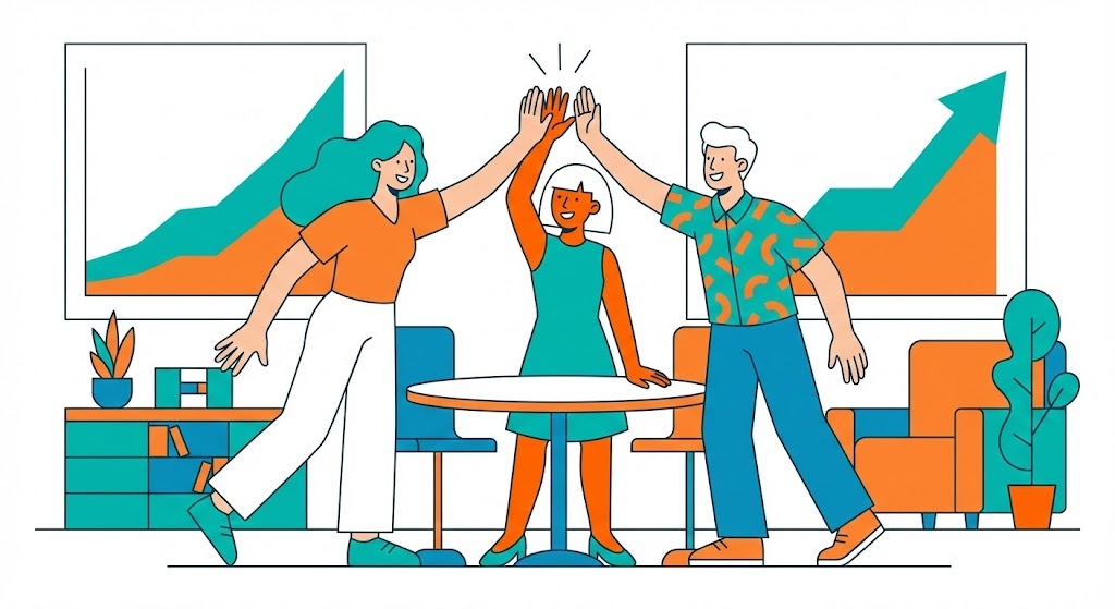 (2D Character-Driven Story): Collective Victory - Celebrating the End of the "Month-End" Panic