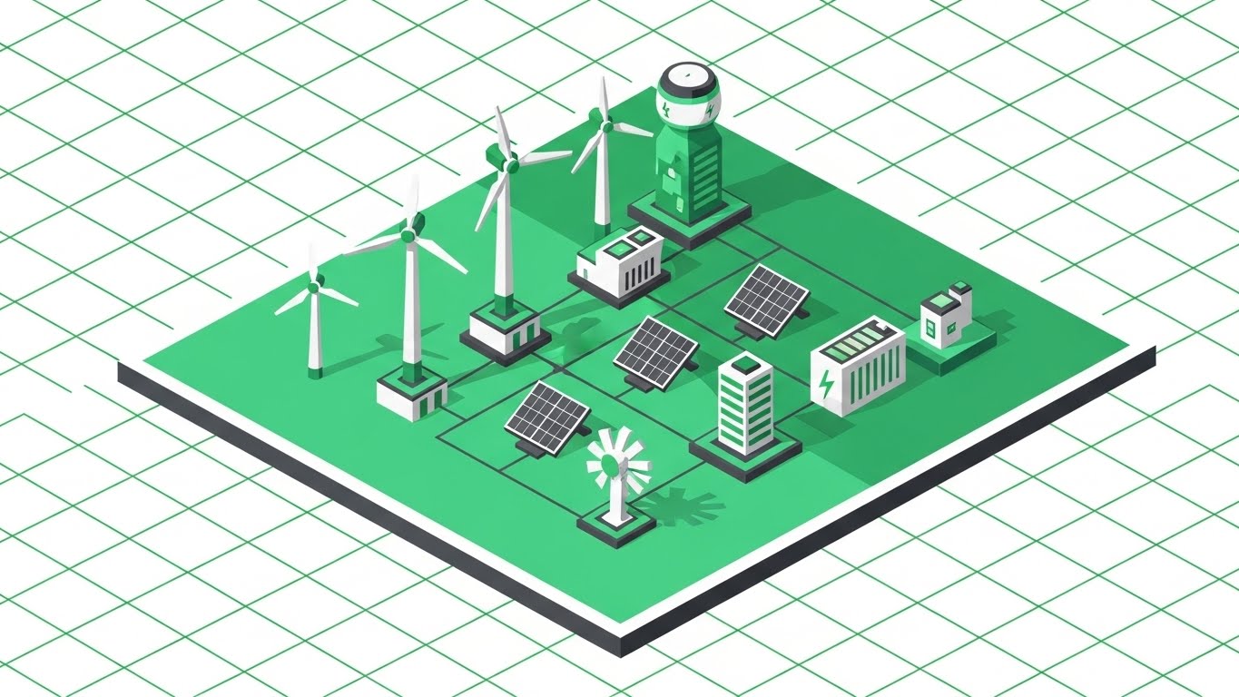 (Isometric 2D): Microgrid View – Ecosystem Architecture