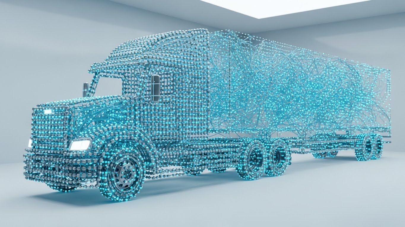 (Abstract 3D AI Visualization): Digital Wireframe + Visualizing The Intelligent Twin