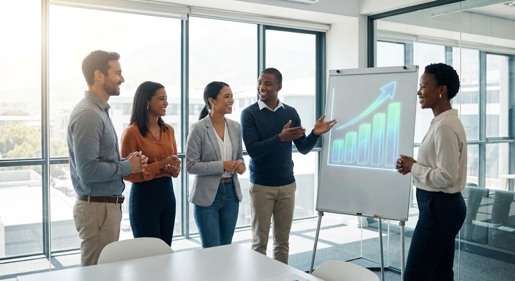 (Aspirational Stock Montage): Strategic Leadership + Visualizing Financial Growth