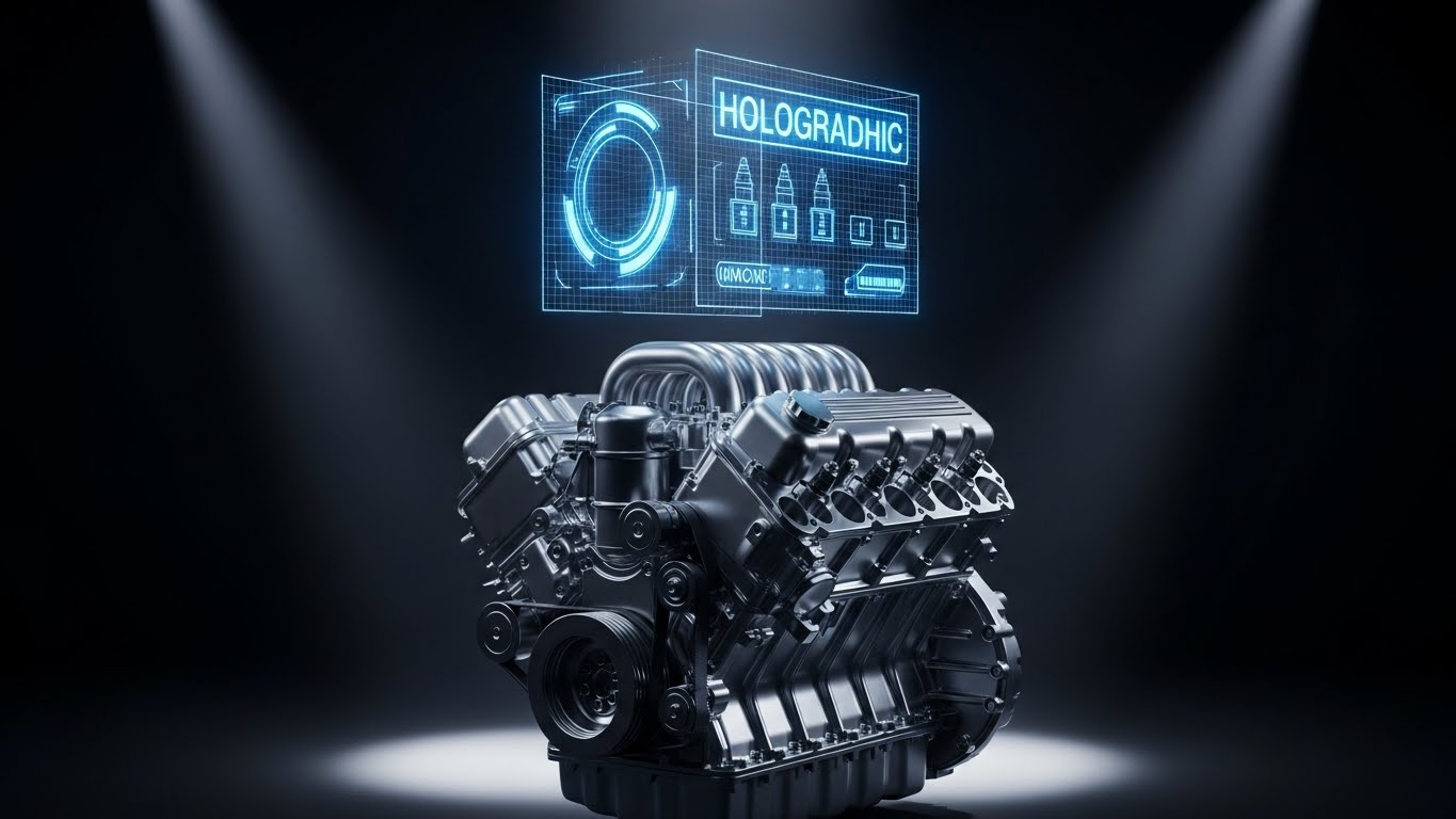 (Holographic UI over 3D): Holographic Engine + Revealing Predictive Maintenance Insights