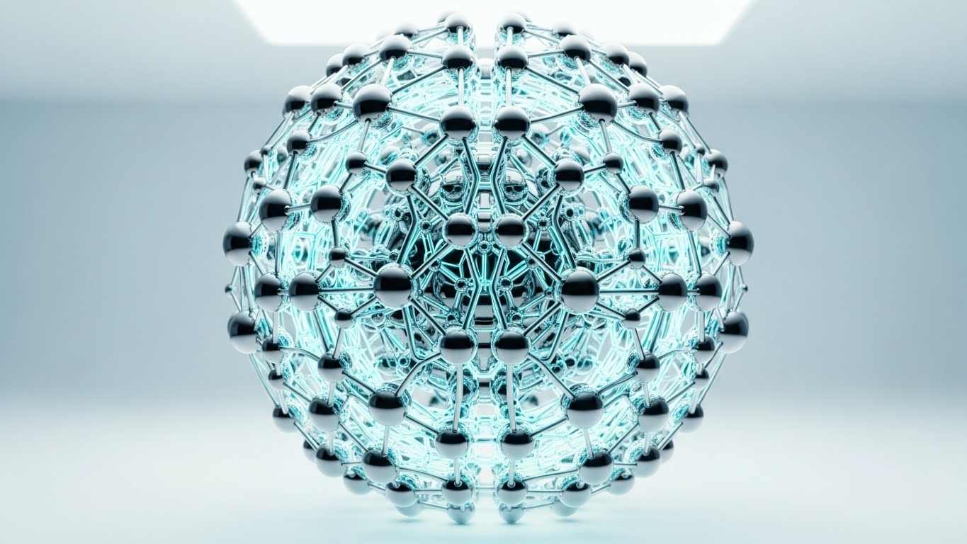 (Abstract 3D): Chrome Nodes + Transparent AI Logic