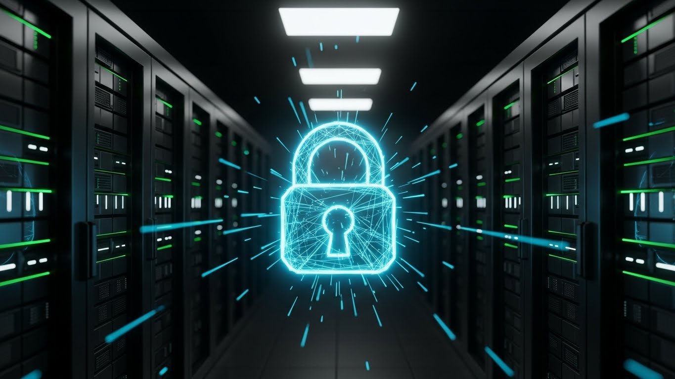 (Neon Dark Mode): Glowing Circuit + Robust Security