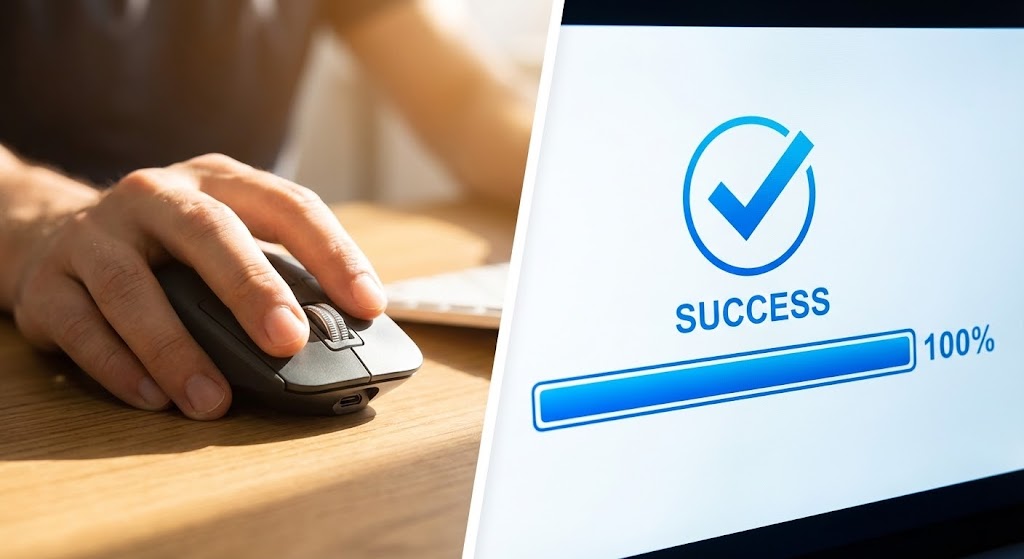 (Split Screen): Human Action + Digital Success