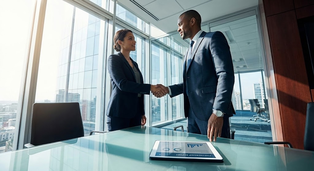 (Aspirational Stock Montage): Executive Presence + Strategic Alignment