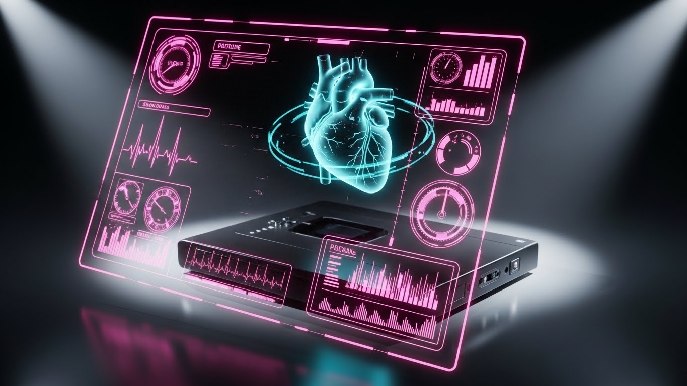 (Holographic UI over 3D Render): Glowing Digital Twin + Visualizing The Future