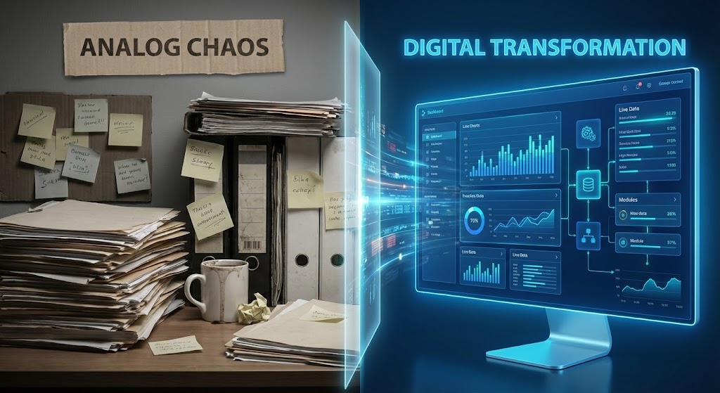 (Split Screen: Optimized Reality): Analog vs Digital + Transforming Workflows