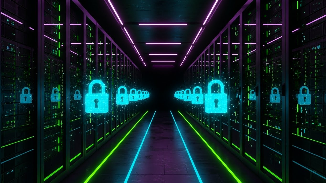 (Neon Security): Glowing Padlocks + HIPAA Compliance