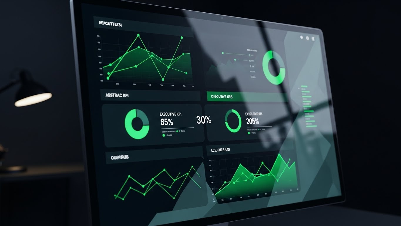 (Dark Mode UI): Executive Dashboard + High-Level Analytics