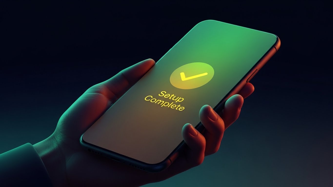 (Dark Mode UI Showcase): Green Checkmark + Completing Immediate Setup