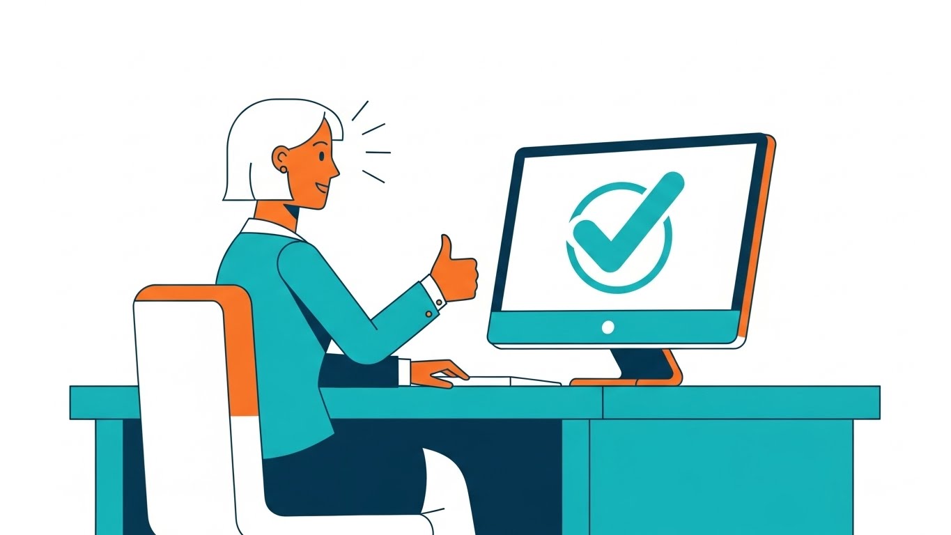 (2D Vector Character): Success Signal - Validating workflow completion.