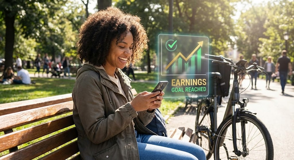 (Lifestyle Stock with UI Overlay): Human Connection + Validating rider satisfaction