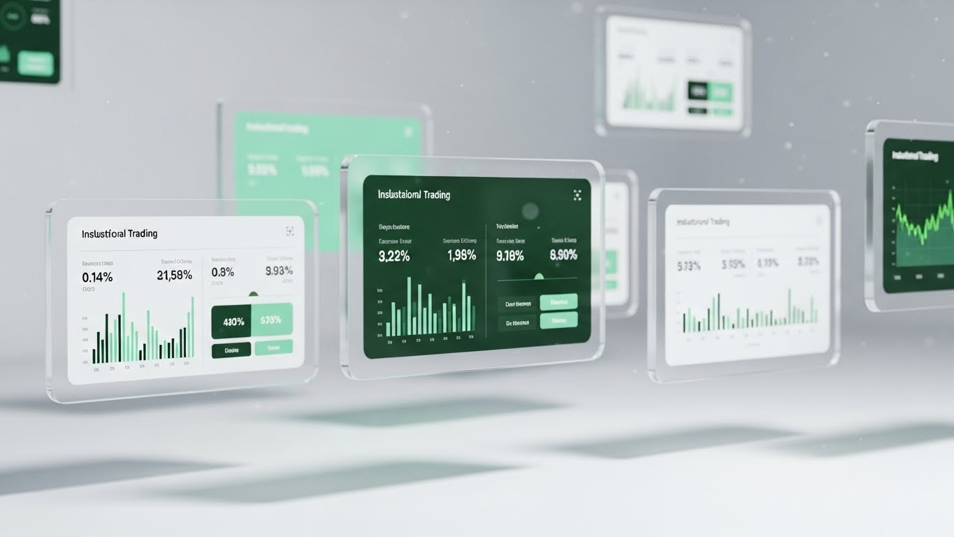(3D Parallax UI): Floating Mint Screens + Deepening Market Perspective