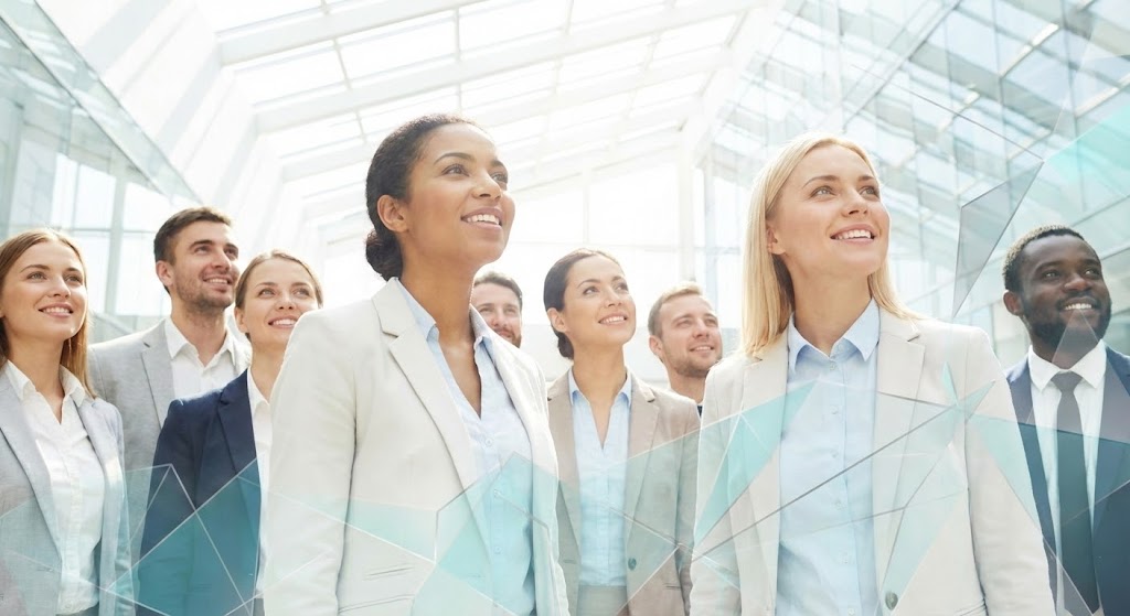 (Aspirational Stock Montage): Confident Professional Team + Humanizing Institutional Success