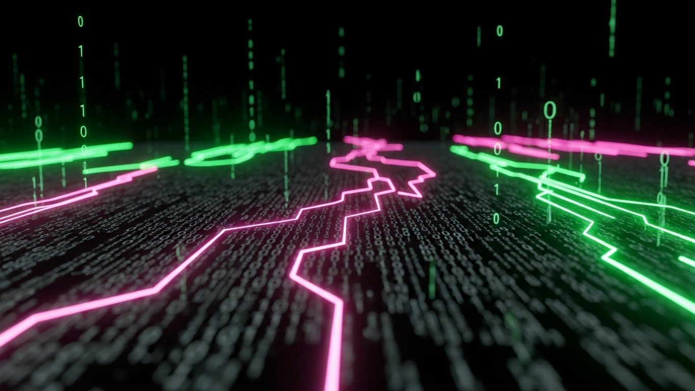 (Futuristic Neon/Dark Mode): Neon Data River + Visualizing Real-Time Monitoring