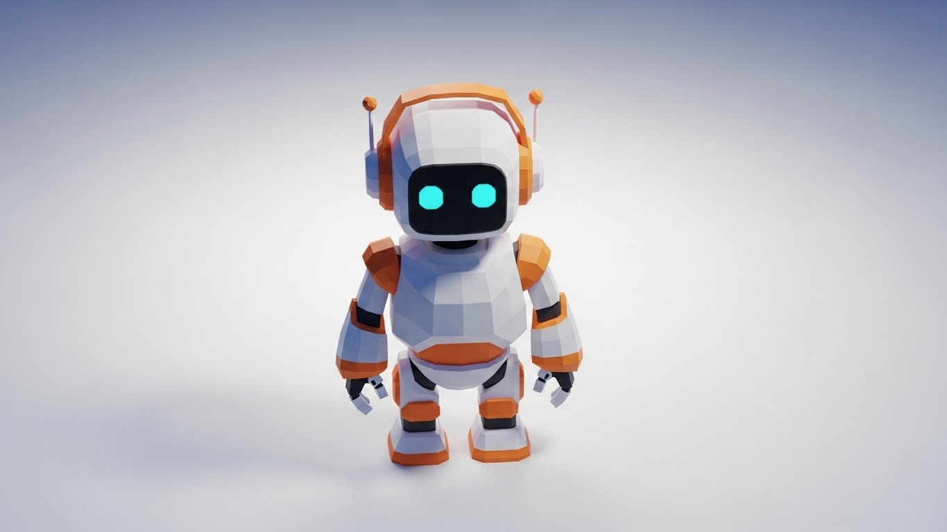 (Low-Poly 3D Modeling): Friendly Bot + Visualizing Automated Assistance