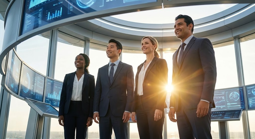 (Cinematic Hero Shot): Executive Vision Establishes Leadership