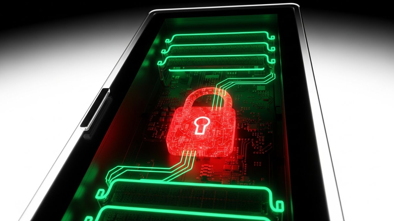 (3D X-Ray): Glowing Lock + Internal Compliance Architecture