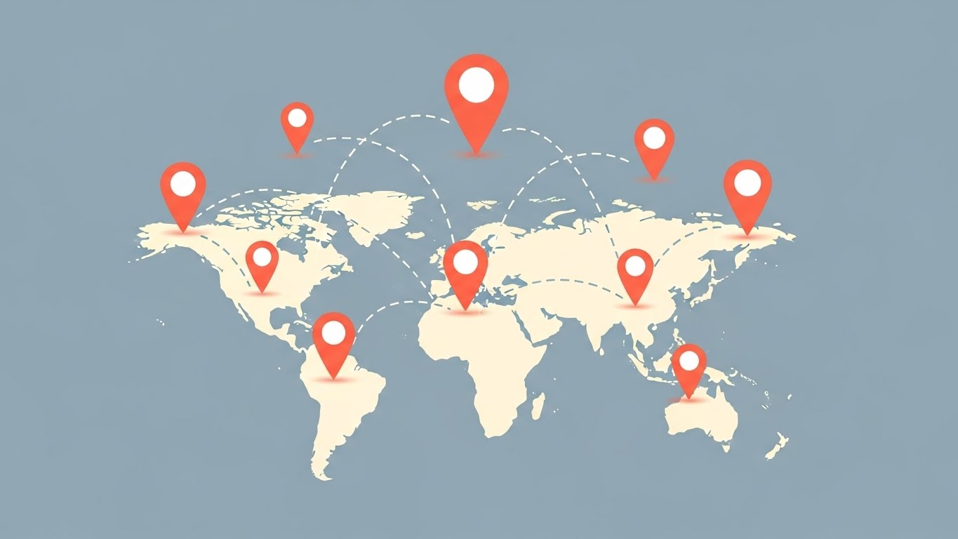 (Minimalist Vector): Stylized Map + Global Portfolio Control