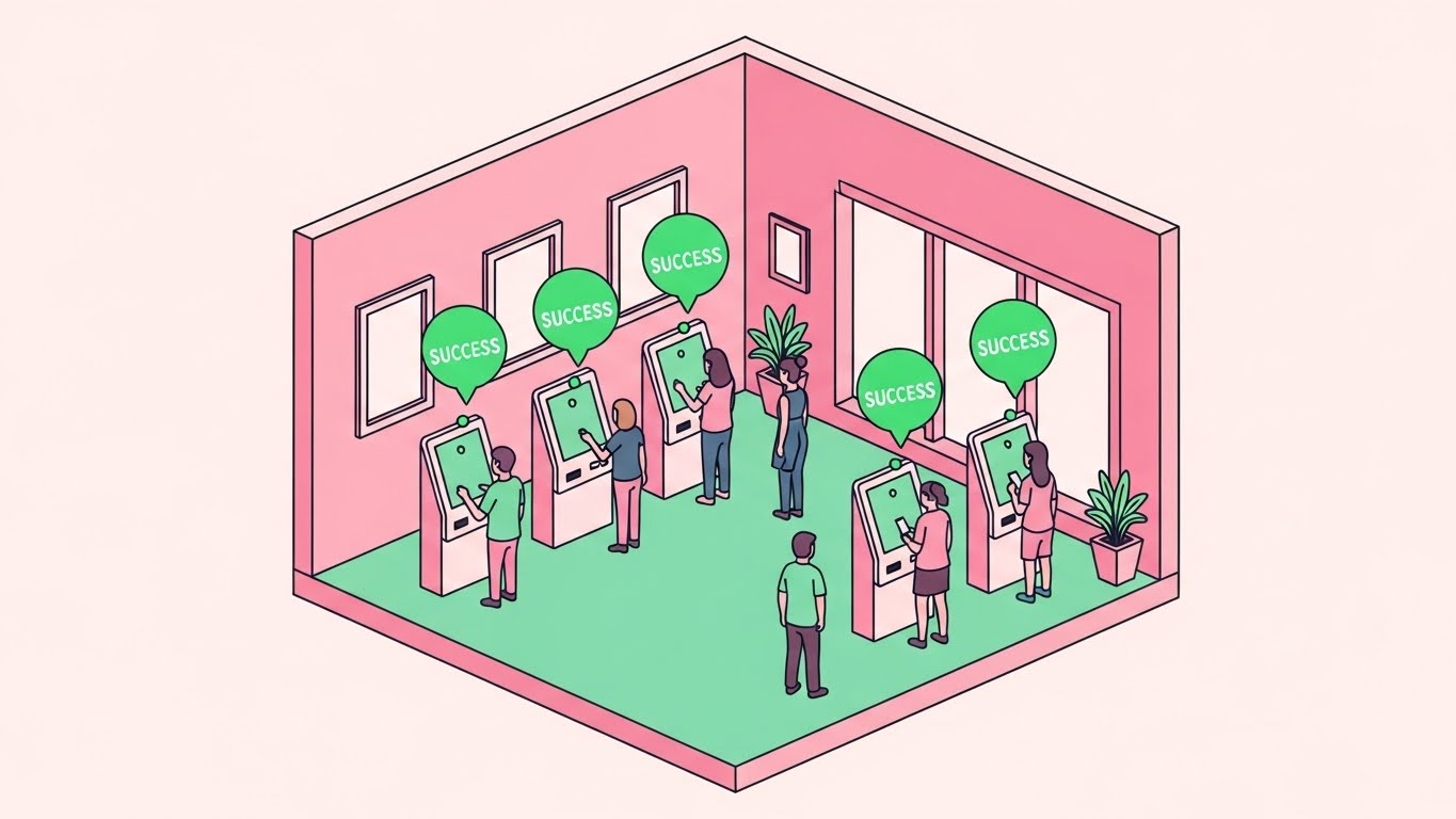 (Isometric 2D): Lobby Overview + Frictionless Self-Service