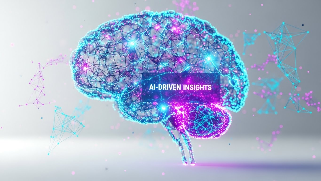 (Abstract 3D AI Visualization): Glowing Network + Illuminating AI Insights