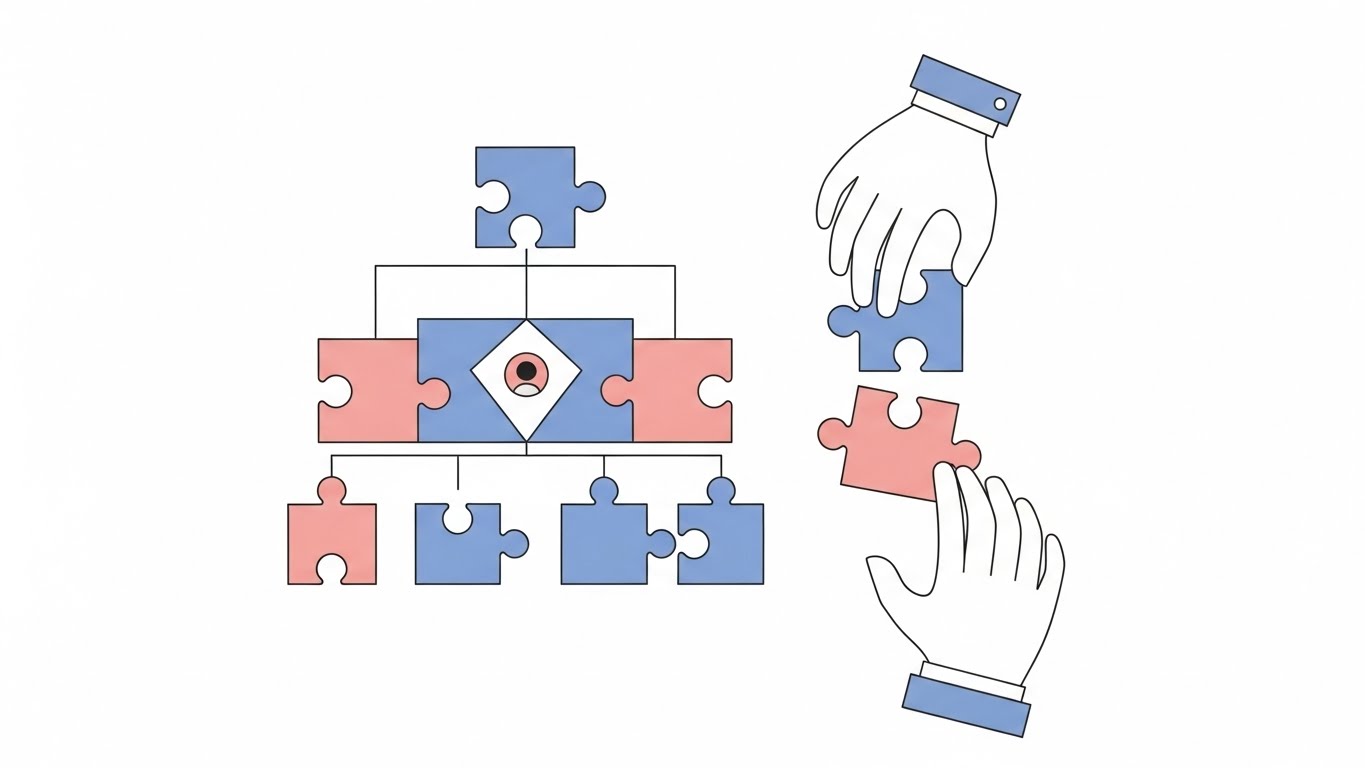 (Minimalist Flat 2D Vector): Minimalist Jigsaw + Simplifying Team Alignment