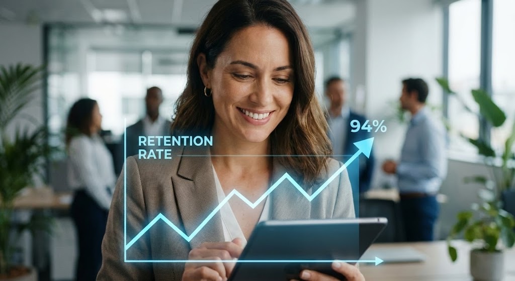 (Lifestyle Stock with UI Overlay): Human Insight + Correlating Data with Retention