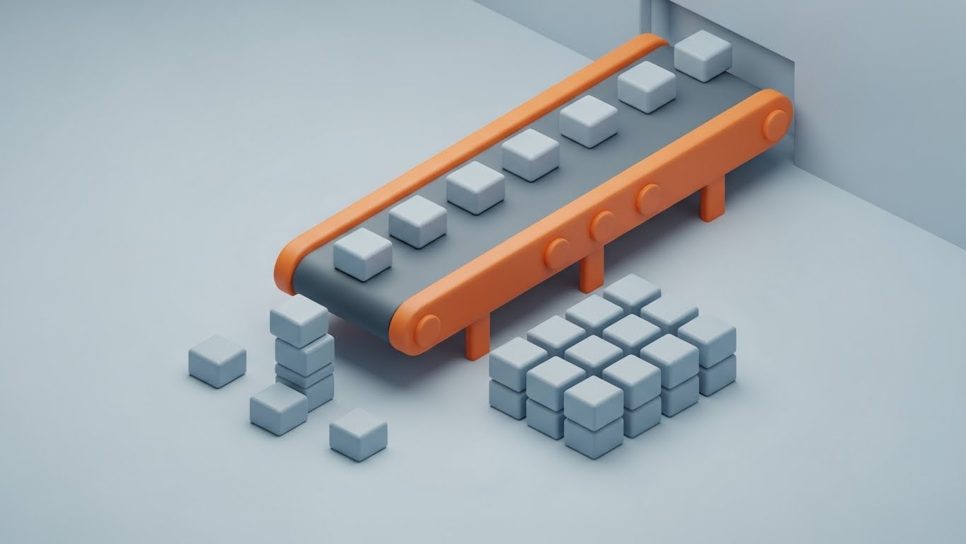 (Isometric 3D Workflow): Organized Conveyor + Simplifying Complex Workflows