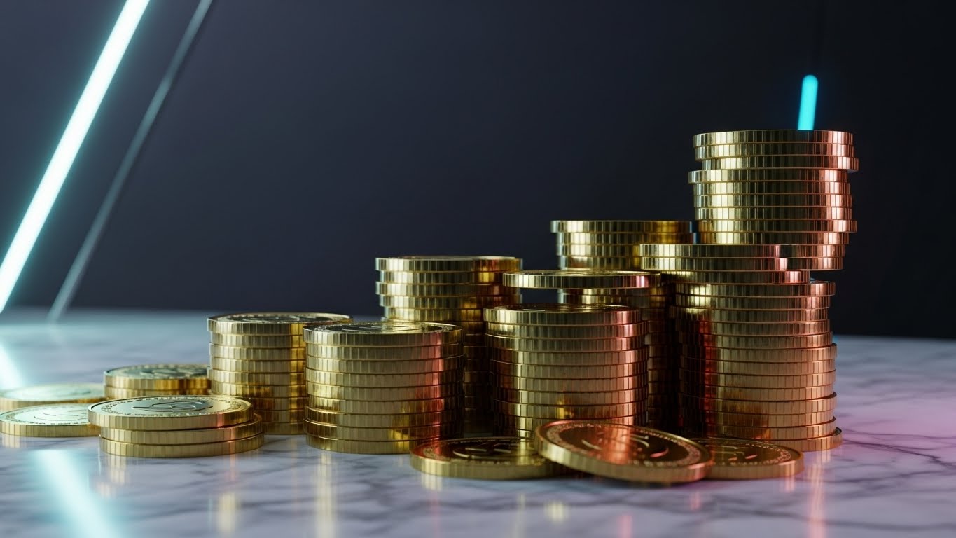 (Photorealistic 3D Renders): Gold Coin Growth + Tangibilizing Financial ROI