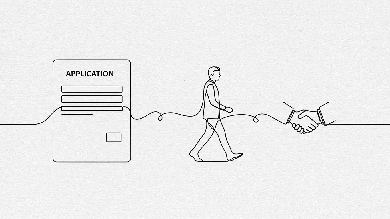 (2D Line Art Animation): Continuous Journey Line + Mapping Candidate Paths
