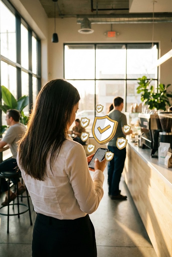 (2D Graphics Over Live Action): Floating Icons Securing Remote Work